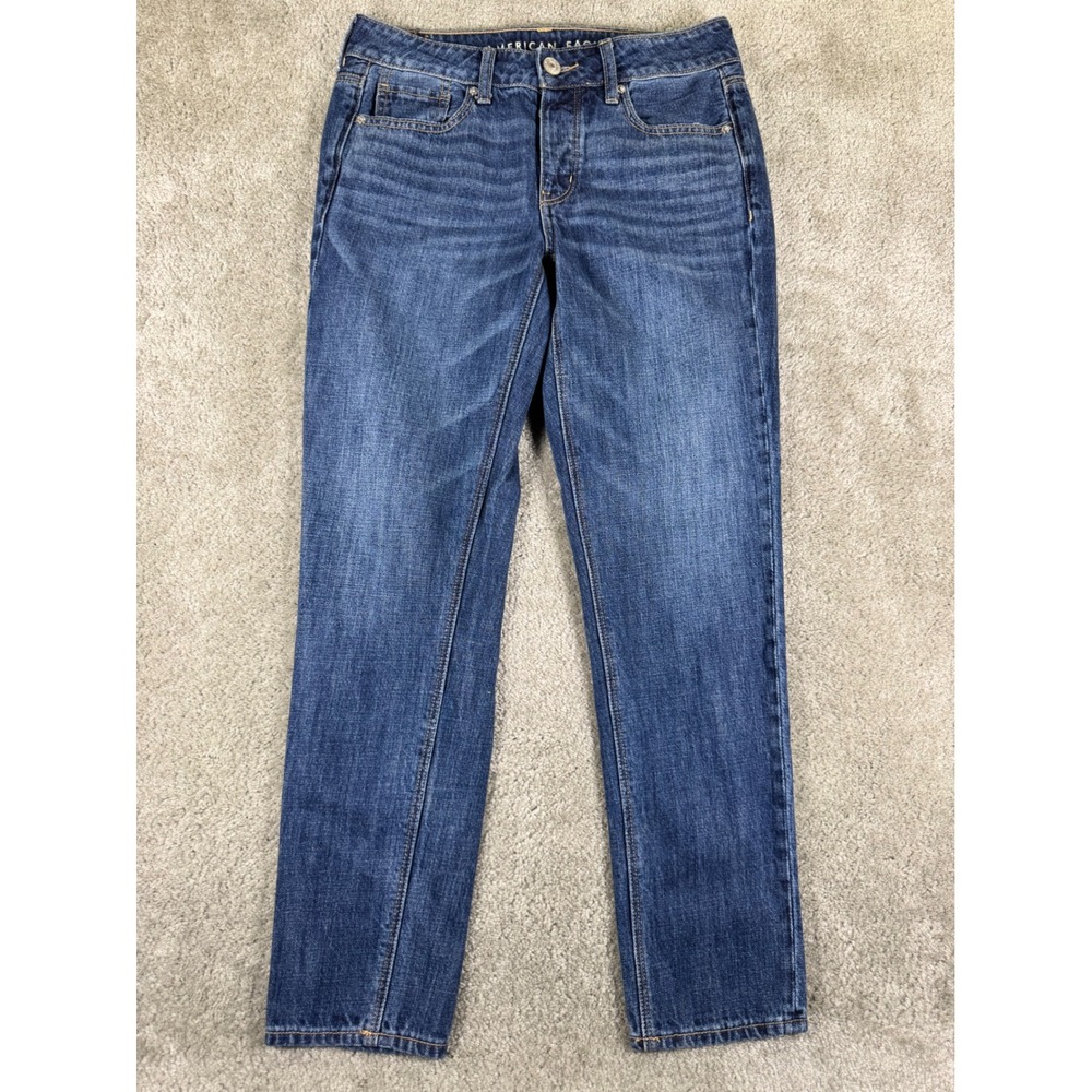 American Eagle Tomgirl Jeans Womens 2 Regular Dark Wash Button Fly 100% Cotton